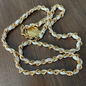 Vintage Morris Moshowitz MM White Leather Gold Tone Chain Belt Hook Women OS